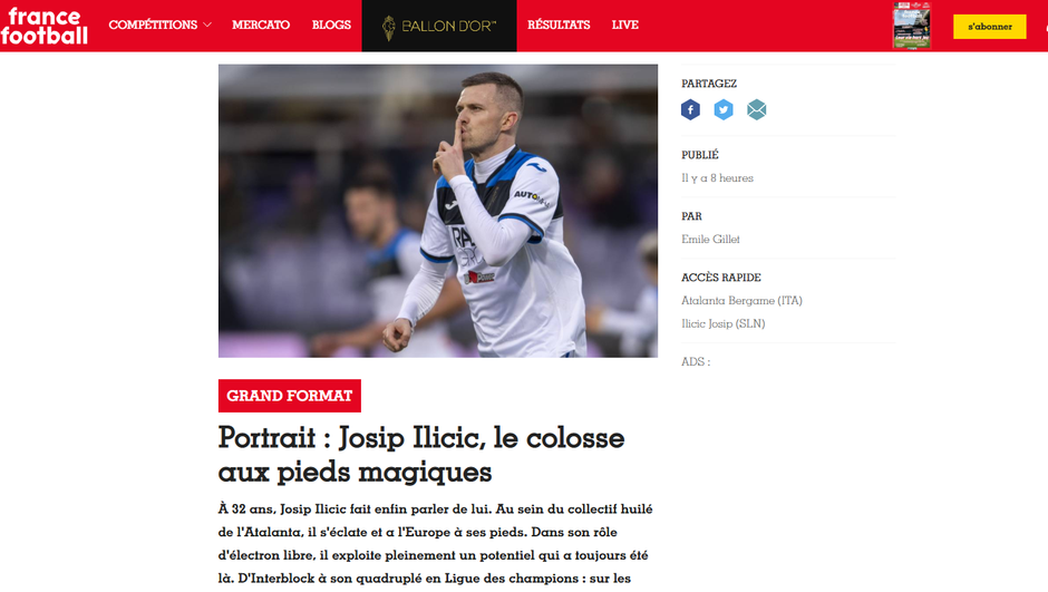 France Football, Josip Iličić | Avtor: France Football