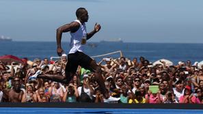 Bolt Copacabana Rio de Janeiro plaža Brazilija ekshibicija tek sprint