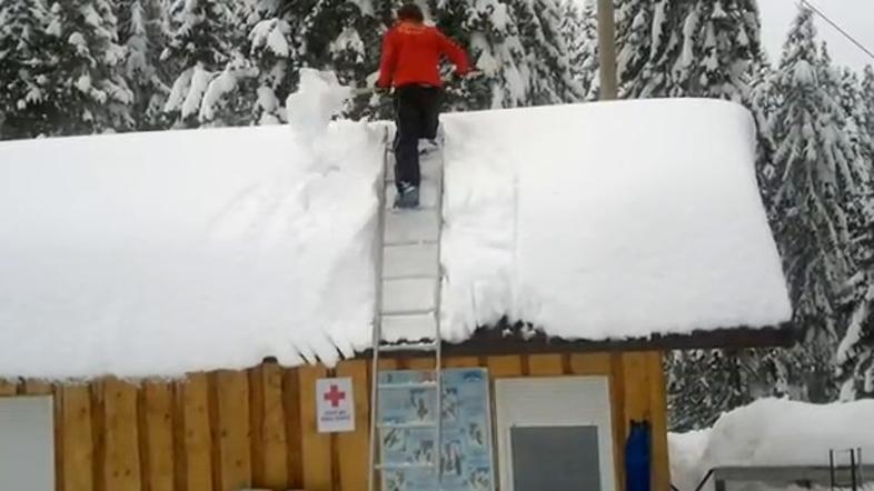 Kidanje snega s strehe 