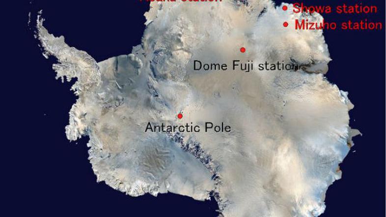 Antarktika zemljevid Dome Fuji najnižja temperatura -91°C