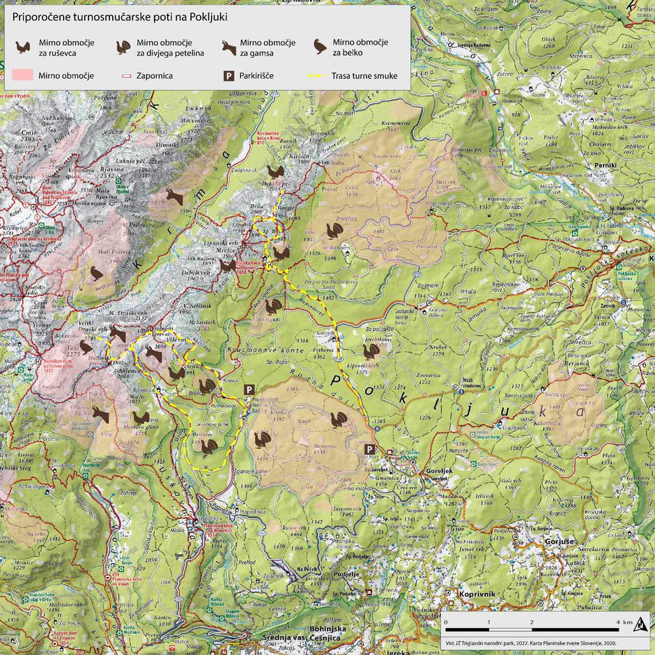 Zemljevid, turna smuka, Pokljuka, Triglavski narodni park | Avtor: TNP