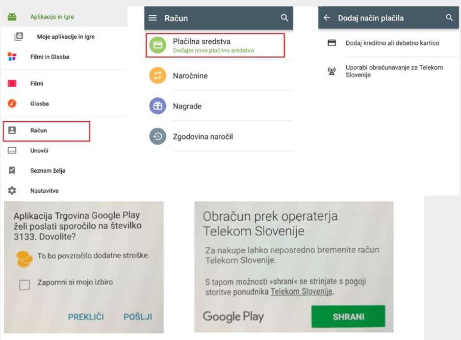 Izbira plačila z računom Telekoma v Google Play | Avtor: telekom slovenije