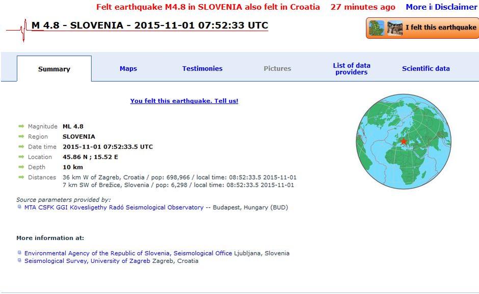 Potres v Brežicah | Avtor: emsc-csem.org