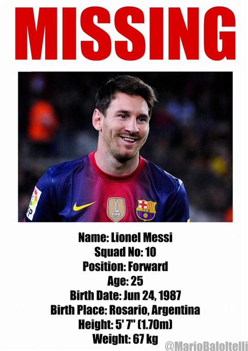 Messi Barcelona Real Madrid pogrešan missing El Clasico Twitter | Avtor: Reševalni pas/Twitter