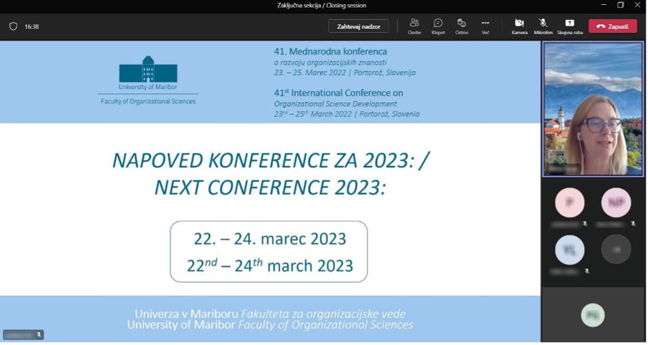 Zaključna sekcija 41. mednarodne konference o razvoju organizacijskih znanosti in najava konference za leto 2023 | Avtor: Univerza v Mariboru