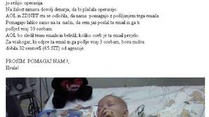 Lažno pismo o bolni dojenčici je znova zaokrožilo po slovenskih elektronskih nas
