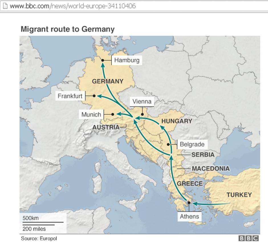 Zemljevid migrantskih poti | Avtor: BBC