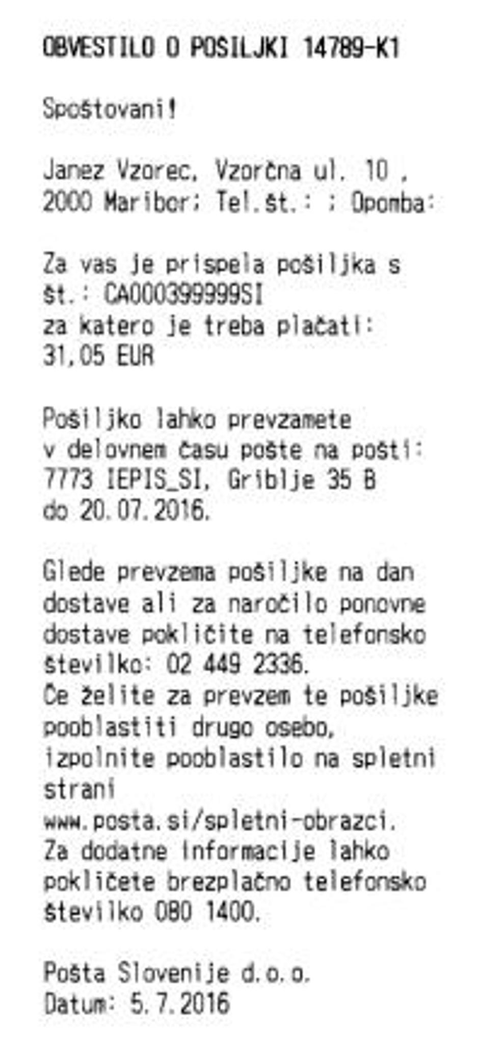 listek vzorec | Avtor: Pošta Slovenije