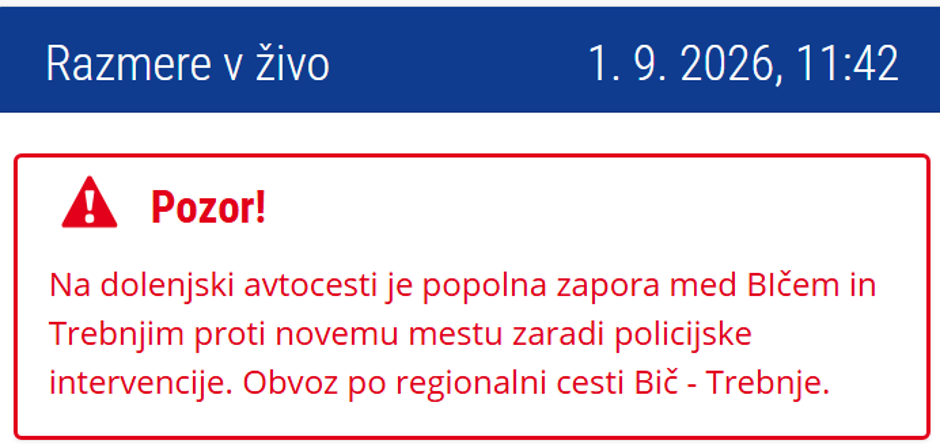 obvestilo prometnoinformacijskega centra | Avtor: zajem zaslona