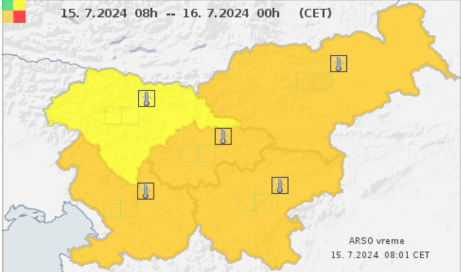 Oranžno opozorilo za toplotno obremenitev, četrtek 15.7. | Avtor: Arso 