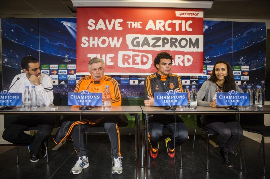 Ancelotti Pepe København Real Madrid novinarska konferenca Greenpeace Gazprom