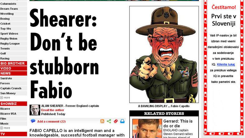 Ne bodi trmast, selektorju Fabiu Capellu prek Suna sporoča Alan Shearer.