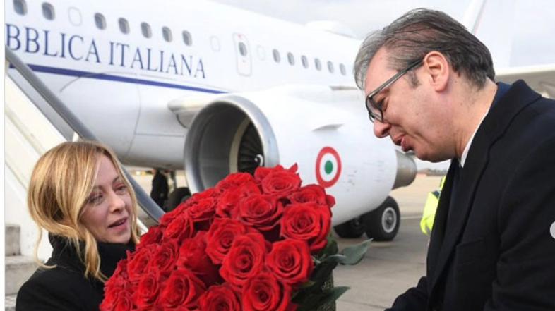 Giorgia Meloni in Aleksandrar Vučić na srečanju v Beogradu
