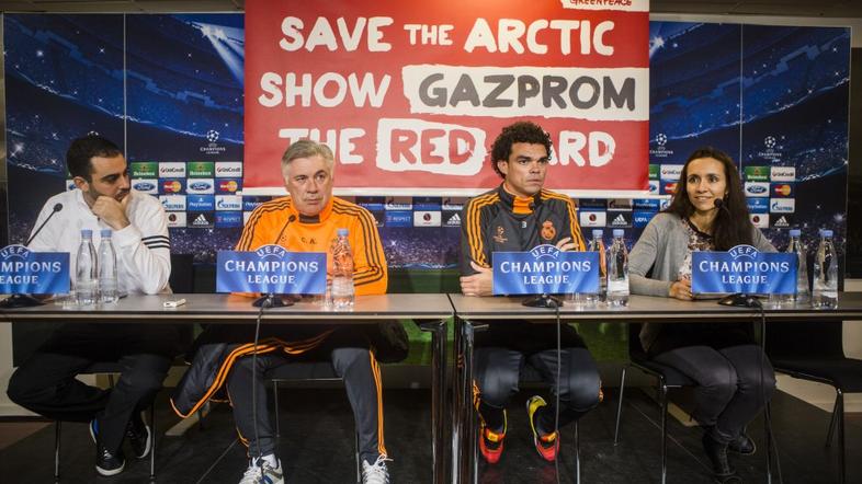 Ancelotti Pepe København Real Madrid novinarska konferenca Greenpeace Gazprom