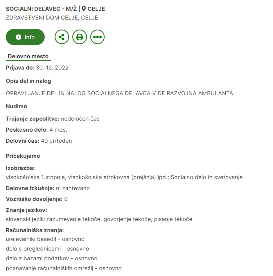 objava prostega delovnega mesta | Avtor: zajem zaslona