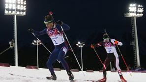 Bjoerndalen Landertinger biatlon zasledovanje Laura Soči 2014 olimpijske igre