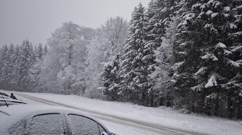 Sneg, zasnežena cesta, vreme, zima