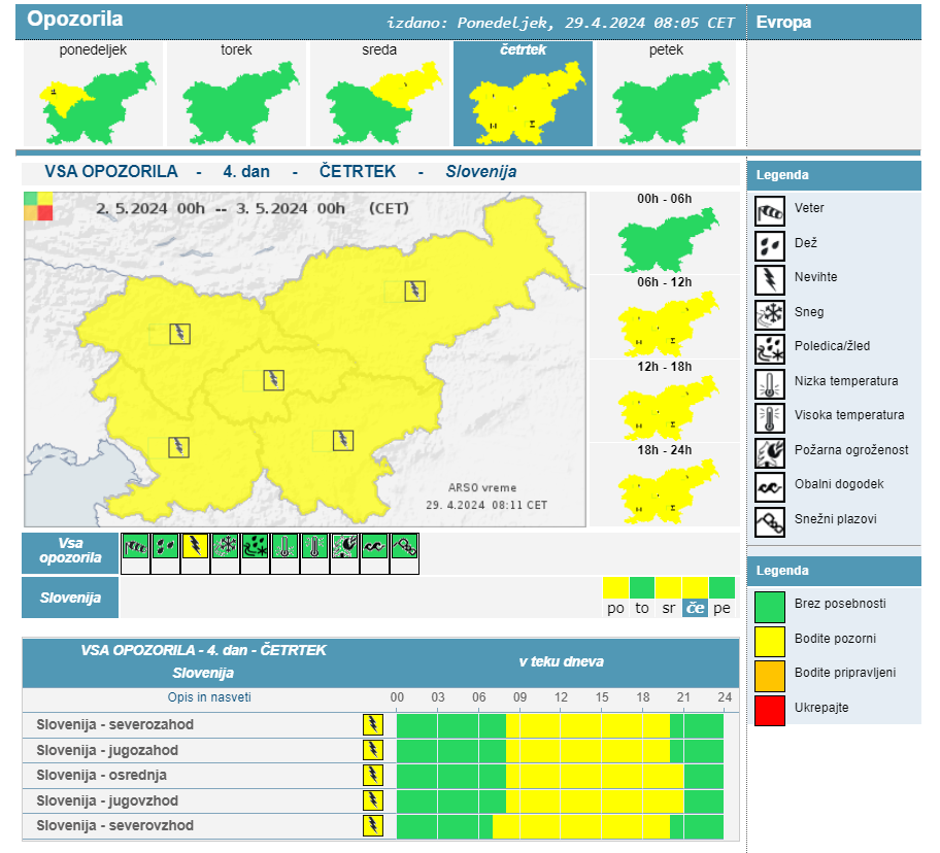 Arso opozorilo za 2. maj | Avtor: Arso