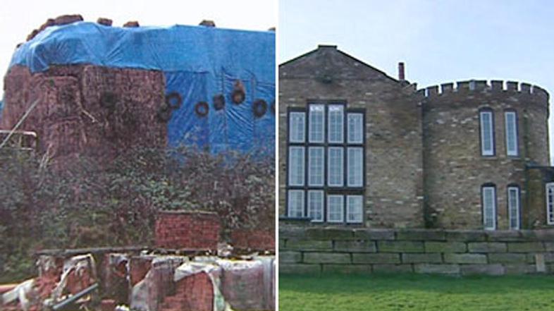 Grad pod ponjavo in brez nje. (Foto: Sky News)