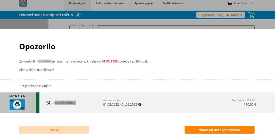 Nakup e-vinjete | Avtor: Posnetek zaslona