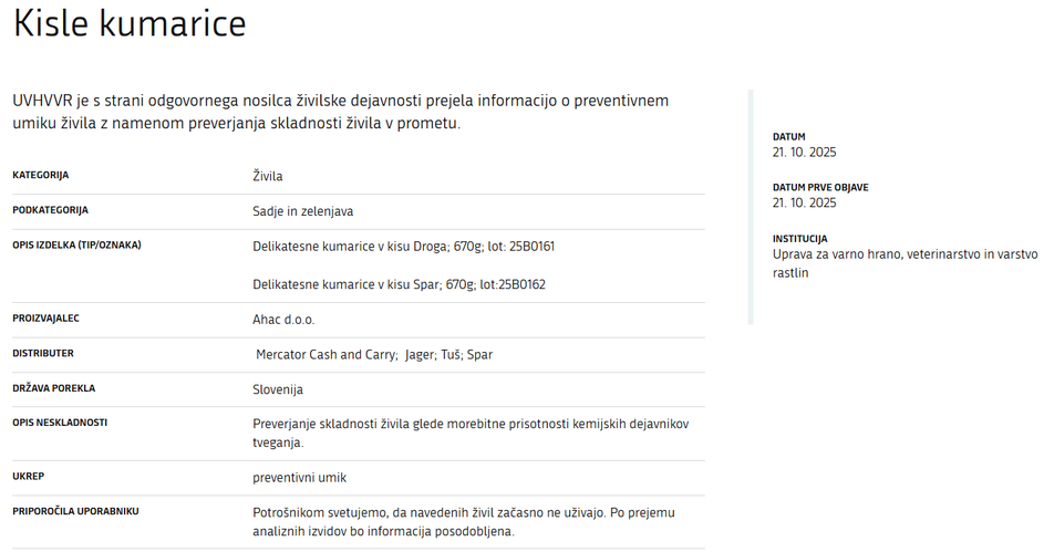 Odpoklic kislih kumaric