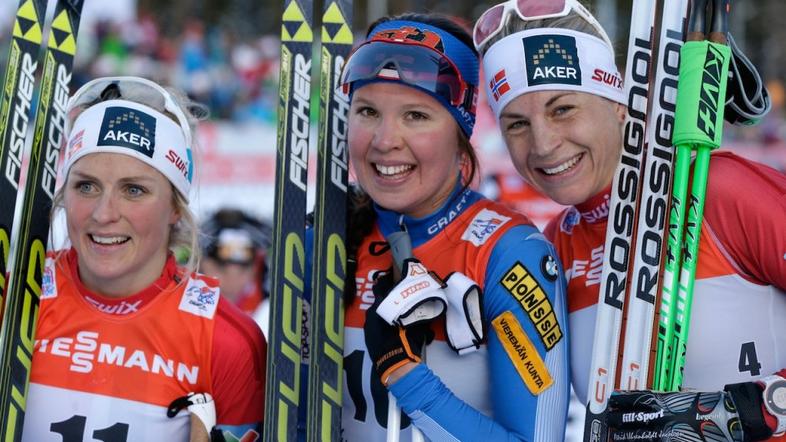 Therese Johaug, Kerttu Niskanen in Astrid Jacobsen po tekmi v Lenzerheideju.