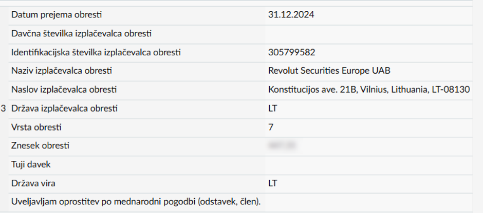 Primer prijave obresti Revolut finančni upravi | Avtor: Žurnal24 