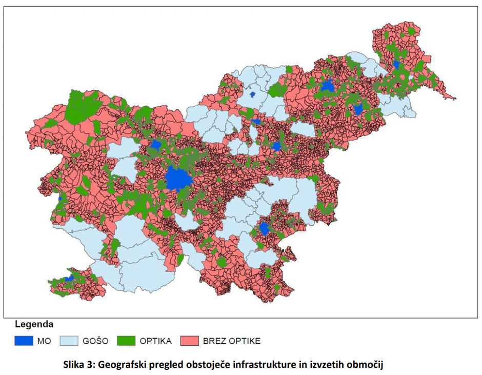 Telekomunikacijsko omrežje v Sloveniji, iz načrta gradnje omrežja do 2020 | Avtor: MJU