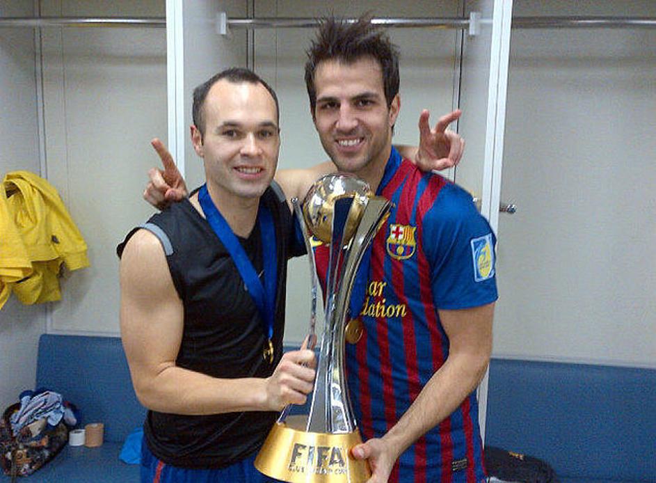 Iniesta Fabregas Barcelona Santos svetovno klubsko prvenstvo klubsko SP slačilni