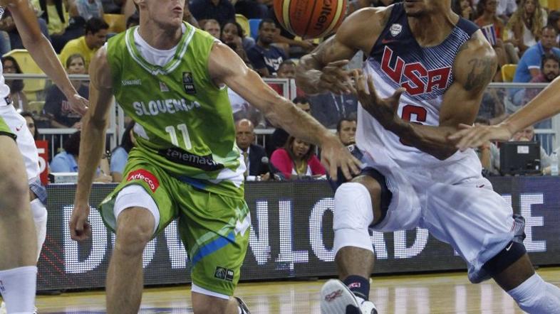 Goran Dragić Derrick Rose prijateljska tekma Slovenija ZDA Las Palmas