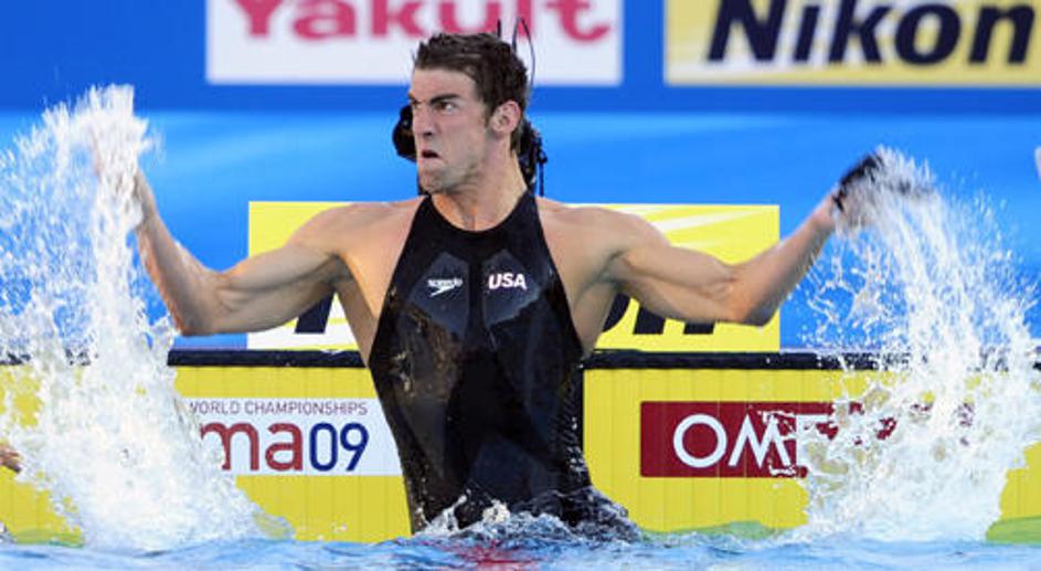 Michael Phelps po postavljenem svetovnem rekordu.
