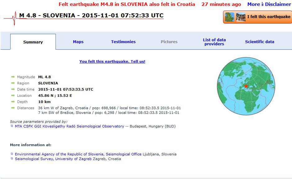 Potres v Brežicah | Avtor: emsc-csem.org