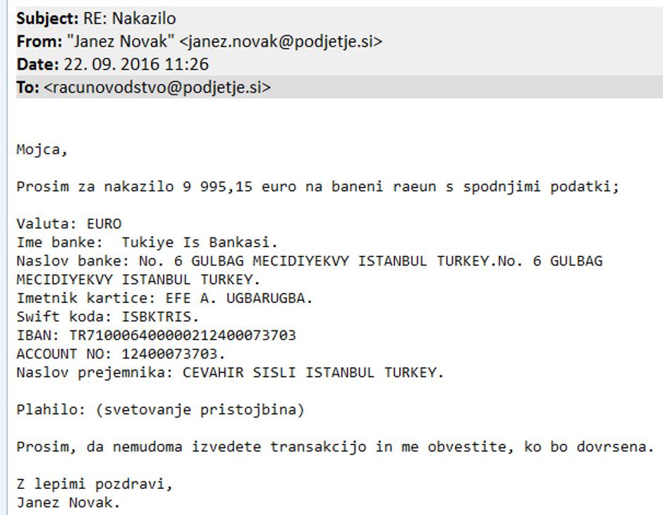primer goljufije | Avtor: Varni na internetu