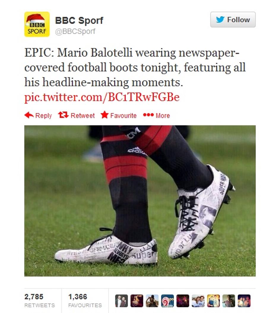 bbc tvit mario balotelli supergi kopačke | Avtor: Reševalni pas/Twitter