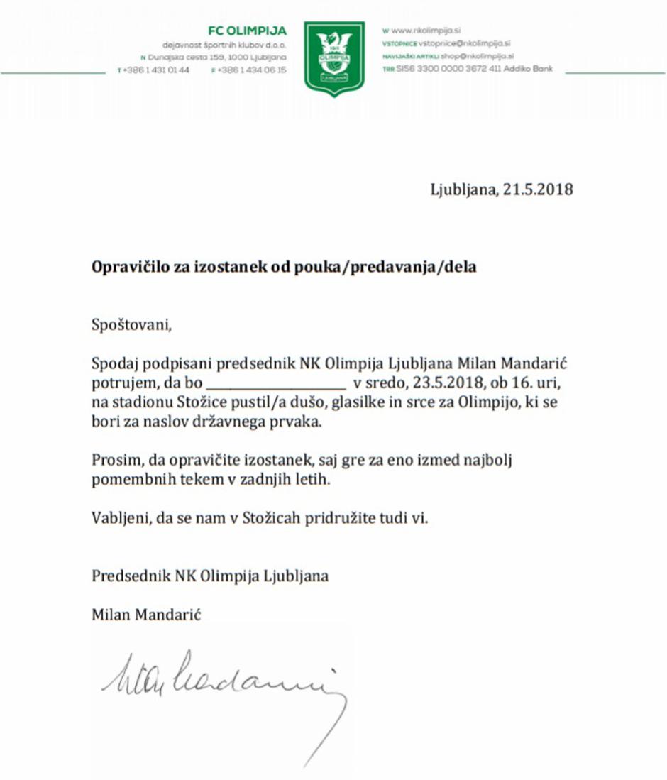 opravičilo olimpija mandarić | Avtor: Print Screen 