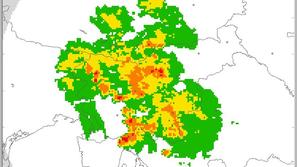 Radarska slika padavin ob 14:40