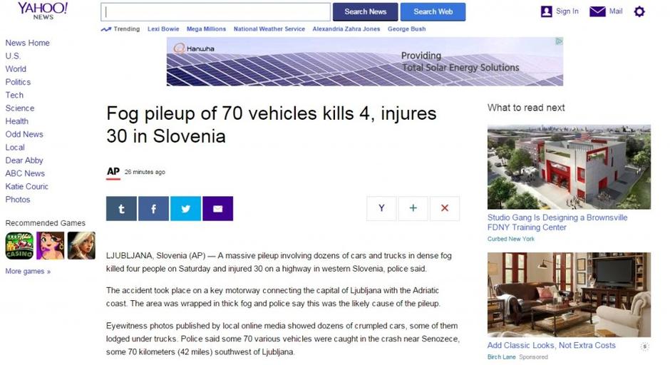Tuji mediji o prometni nesreči | Avtor: Žurnal24 main