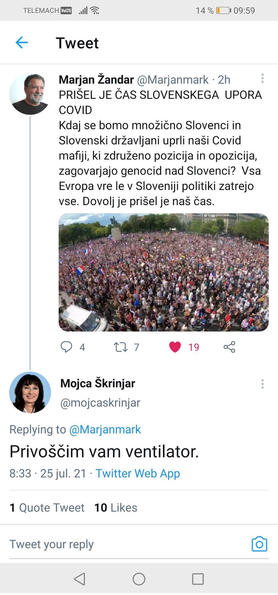 Mojca Škrinjar na twitterju | Avtor: Reševalni pas/Twitter