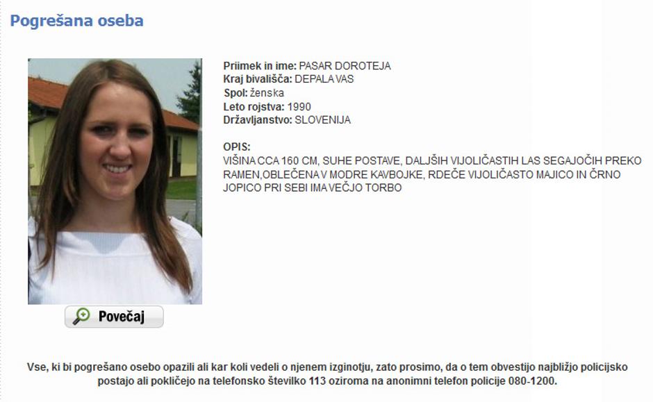 Pogrešana Doroteja Pasar. | Avtor: Policija