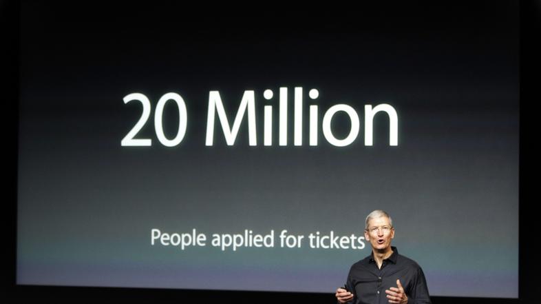 Apple Inc CEO Tim Cook talks about the iTunes Festival with the number of people