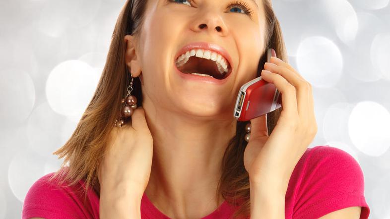 ženska, smeh, telefon