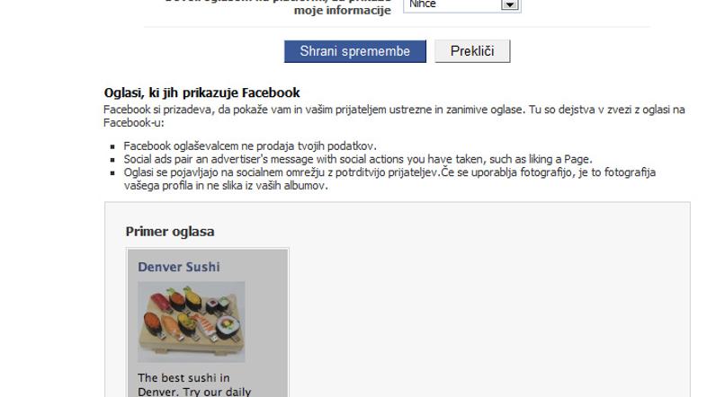 V tem oknu lahko Facebooku onemogočite vaše pojavljanje v reklamah. (Foto: Faceb