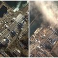 Jedrska elektrarna Fukušima leta 2004 (levo) in včeraj po dveh eksplozijah. (Fot