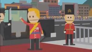 Kanadski princ (v rdeči uniformi kot William na poroki) ob prihodu pozdravi množ
