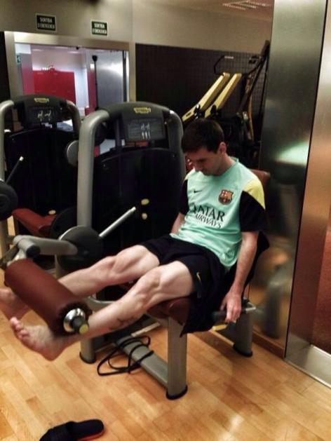 Messi Barcelona fitnes trening poškodba noge mišice