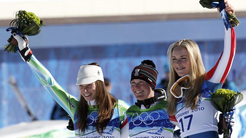 olimpijske igre Vancouver 2010 superveleslalom srebrna Tina Maze Vonn Fischbache