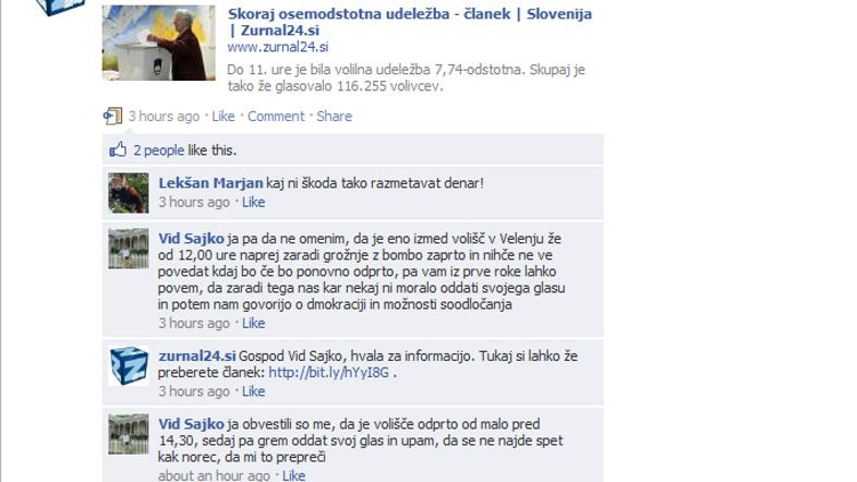 Na grožnjo z bombo na volišču KS Šmartno nas je obvestil bralec na naši Facebook