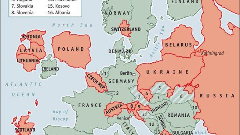 Zemljevid Evrope brez težav. (Foto: The Economist)