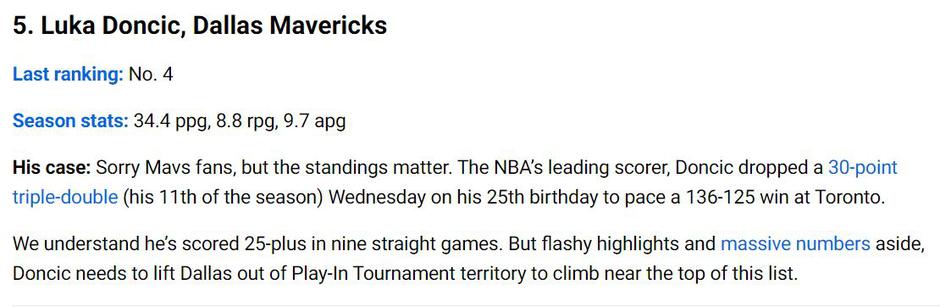 Luka Dončić 5. mesto na MVP lestvici | Avtor: NBA