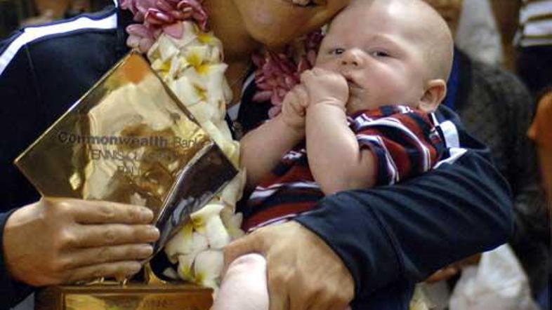 Lindsay Davenport in njen trimesečni sin Jagger Jonathan.